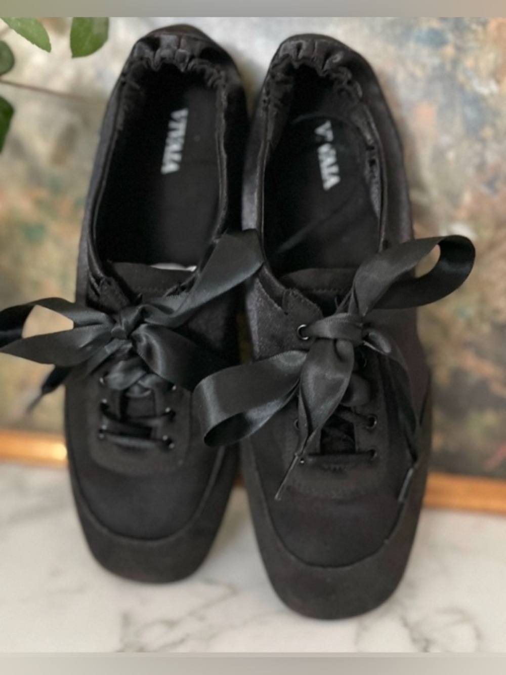 Vivaia Cristina Sneakerina Black Satin Ballet Sneaker Size 9 As seen Bella Hadid - Picture 13 of 13